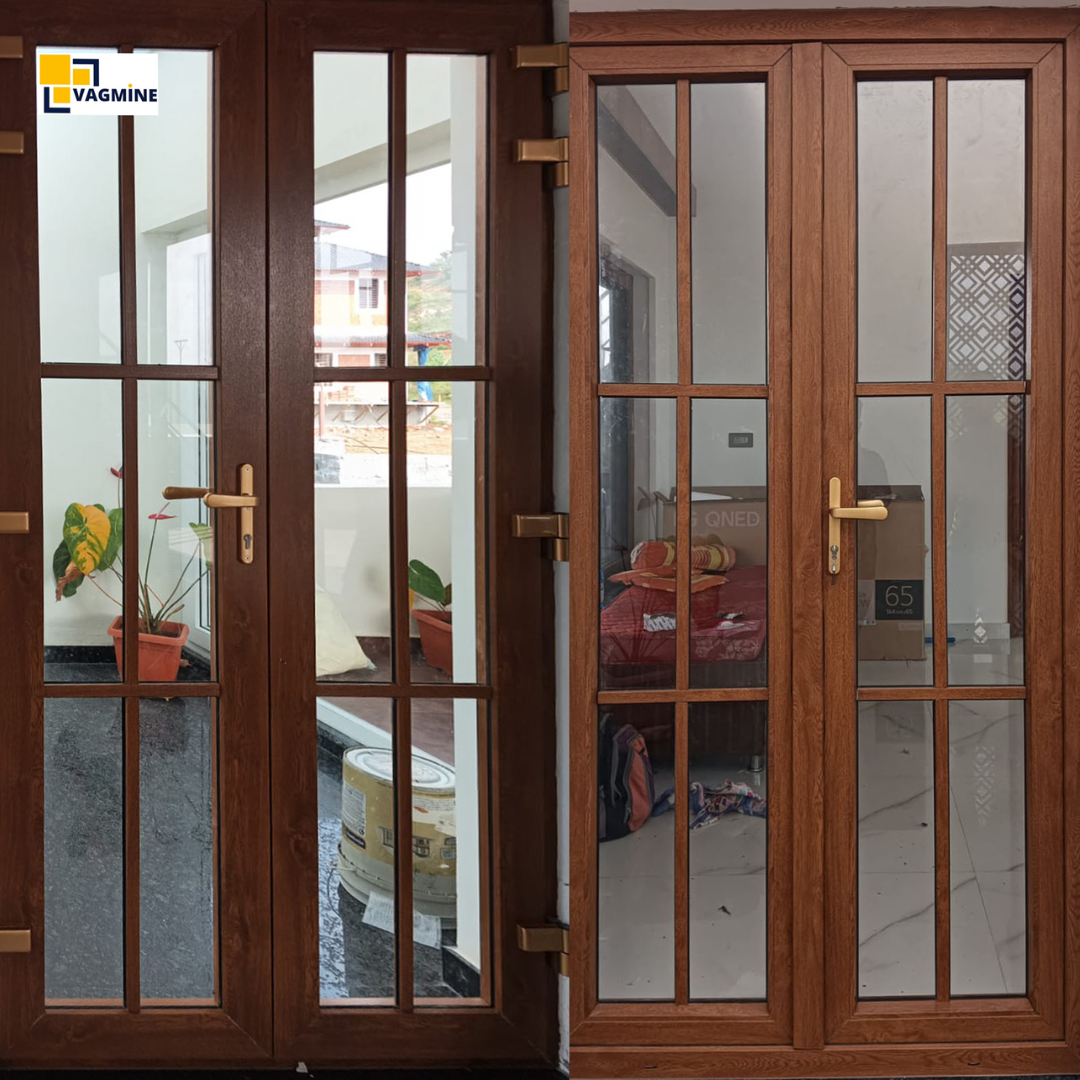 Woodgrain uPVC French doors installed by Vagmine
